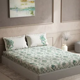 DDecor Live Beautiful Green & White Floral 144 TC Cotton King Bedsheet & 2 Pillow Covers-image-20