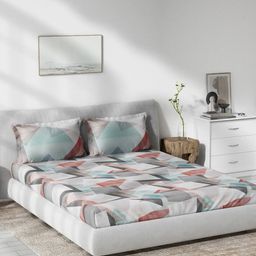 DDecor Red & Grey Geometric 140 TC Cotton Queen Bedsheet with 2 Pillow Covers-picture-25