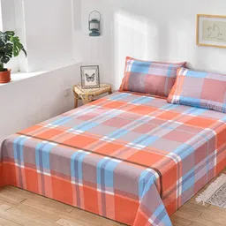JC HOME Orange & Blue Geometric 160 TC Single Bedsheet & Pillow Cover-image-37