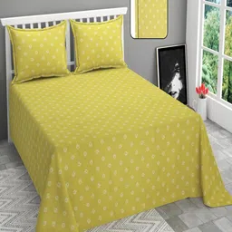 BELVOSTUM Green & White Floral 210 TC Cotton Queen Bedsheet with 2 Pillow Covers-picture-16