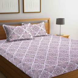 BOMBAY DYEING Pink & White Ethnic Motifs 144 TC Queen Bedsheet with 2 Pillow Covers-image-36