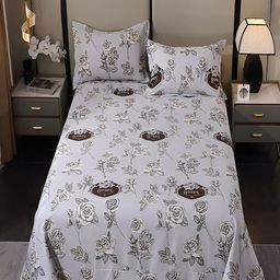 JC HOME Grey & White Floral 220 TC Cotton King Bedsheet with 2 Pillow Covers-image-115