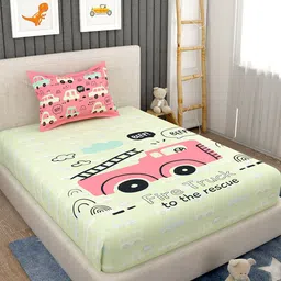 EverHOME Green & Peach Graphic 160 TC Cotton Single Bedsheet with 1 Pillow Cover-picture-37