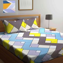 KLOTTHE Blue & White Geometric 210 TC 2 King Bedsheet with 4 Pillow Covers-image-31