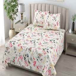 tundwal's Green & Red Floral Cotton 210 TC King Bedsheet with 2 Pillow Covers-image-82