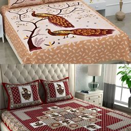 Runjhun Brown & Maroon Ethnic Motifs 144 TC 2 Queen Bedsheet with 4 Pillow Covers-image-20