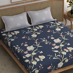 CHHAVI INDIA Blue & Green Floral Microfiber 210 TC King Bedsheet with 2 Pillow Covers-image-56