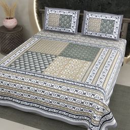 LIVING ROOTS Grey & White Floral 300 TC King Bedsheet With 2 Pillow Covers-image-45