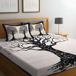 UNIQCHOICE Black Printed Cotton 144 TC Queen Bedsheet With 2 Pillow Covers-image-10