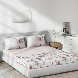 DDecor Pink & Green Floral 140 TC Cotton Queen Bedsheet with 2 Pillow Covers-picture-36