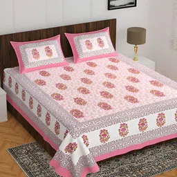 POORAK Pink & White Floral 104 TC Queen Bedsheet with 2 Pillow Covers-image-92