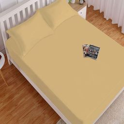 HOKIPO Beige 130 TC Cotton Fitted King Bedsheet with 2 Pillow Covers-image-82