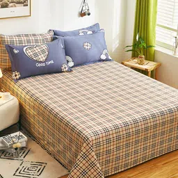 JC HOME Blue & Beige Geometric 186 TC Pure Cotton King Bedsheet with 2 Pillow Covers-image-48