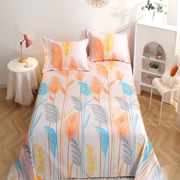 JC HOME White & Grey Floral Cotton 210 TC Single Bedsheet with 2 Pillow Covers-image-75