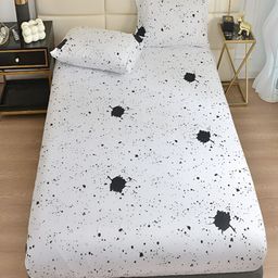 JC HOME White & Black 140 TC Fitted King Bedsheet with 2 Pillow Covers-7