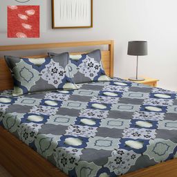 Arrabi Red & Grey Graphic 300 TC 2 King Bedsheet with 4 Pillow Covers-image-78