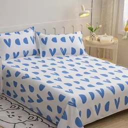 JC HOME Blue & White Graphic 140 TC Queen Bedsheet with 2 Pillow Covers-picture-6