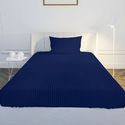 MAYFAIR HOMES LONDON Navy Blue Striped Cotton 210 TC Single Bedsheet with 1 Pillow Covers-image-31