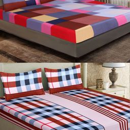 Aura Red & Blue Geometric 160 TC 2 Queen Bedsheet with 4 Pillow Covers-17