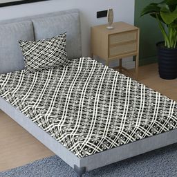 Aura Black &White Geometric Cotton 200 TC Single Bedsheet with 1 Pillow Cover-picture-40