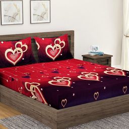 Fashion String Red & Black 144 TC Queen Bedsheet with 2 Pillow Covers-7