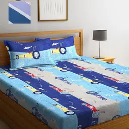 KLOTTHE Blue & White Cartoon Characters 210 TC 2 King Bedsheet with 4 Pillow Covers-image-47