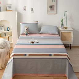 JC HOME Grey & Peach Striped Cotton 200 TC King Bedsheet With 2 Pillow Covers-image-86