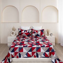 HOMEMONDE Red & White Geometric 210 TC King Bedsheet with 2 Pillow Covers-picture-41