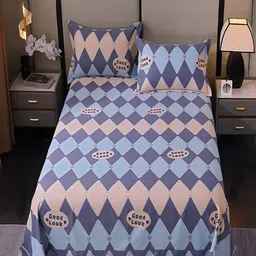 JC HOME Blue & Purple Geometric Cotton 220 TC King Bedsheet With 2 Pillow Covers-image-92