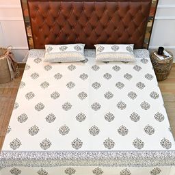 Art Avenue White & Green Floral 120 TC King Bedsheet with 2 Pillow Covers-image-2