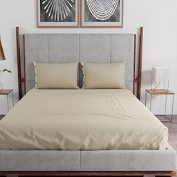 Livonti Beige 144 TC King Bedsheet with 2 Pillow Covers-image-39