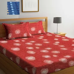 Arrabi Blue & Red Graphic 300 TC 2 King Bedsheet with 4 Pillow Covers-image-48