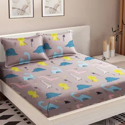 MODEFE Brown & Yellow Cartoon Characters Cotton 180 TC Queen Bedsheet With 2 Pillow Covers-picture-15