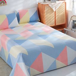 JC HOME Blue & Pink Geometric 186 TC Pure Cotton King Bedsheet With 2 Pillow Covers-image-21