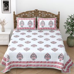 Comfowell Red & White Floral Printed Cotton 244 TC Single Bedsheet With 2 Pillow Covers-22