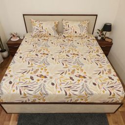 Bhumi Impex Cream-Coloured & Grey Floral 144 TC Single Bedsheet with 2 Pillow Covers-image-90