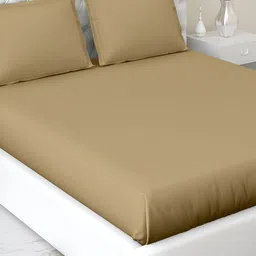 haus & kinder Taupe 300 TC Fitted Cotton  King Bedsheet with 2 Pillow Covers-image-62