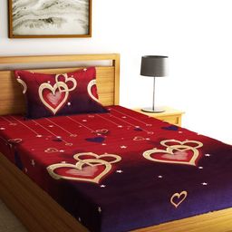Fashion String Red & Cream-Coloured Printed 144 TC Single Bedsheet with 1 Pillow Cover-image-36