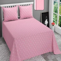 BELVOSTUM Pink & White Floral 210 TC Cotton Queen Bedsheet with 2 Pillow Covers-picture-40