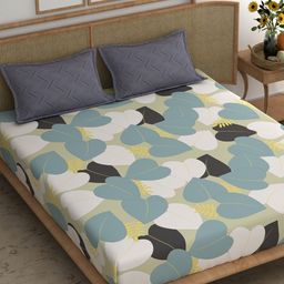 CHHAVI INDIA White & Green Leaves Printed 210 TC King Bedsheet with 2 Pillow Covers-image-30