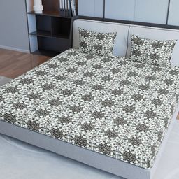 Aura Grey &White Ethnic Motifs Cotton 200 TC Queen Bedsheet with 2 Pillow Covers-picture-47