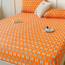 JC HOME Orange Geometric 150 TC Fitted King Bedsheet with 2 Pillow Covers-image-44