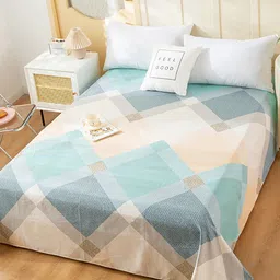 JC HOME Blue & Cream-Coloured Geometric 186 TC Cotton King Bedsheet & Pillow Covers-image-23