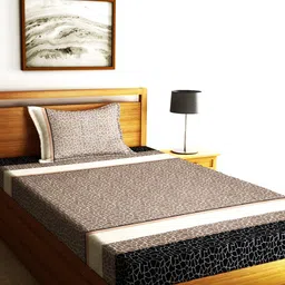 Home Sizzler Brown & White Abstarct Cotton 210 TC Single Bedsheet With 1 Pillow Cover-picture-18