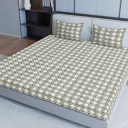 Sangria Grey & White Printed Cotton 200 TC King Bedsheet With 2 Pillow Covers-picture-26