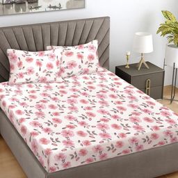 FABINALIV White & Pink Floral Printed 300 TC King Bedsheet With 2 Pillow Covers-image-93