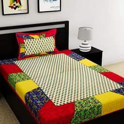 Aura White & Red Floral Cotton 120 TC Single Bedsheet with 2 Pillow Covers-image-55