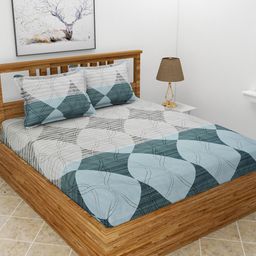 BREVARD Green & Grey Geometric 180 TC King Bedsheet with 2 Pillow Covers-image-94