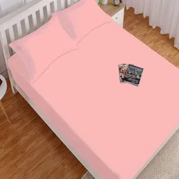 HOKIPO Pink Fitted Cotton 130 TC King Bedsheet with 2 Pillow Covers-image-79