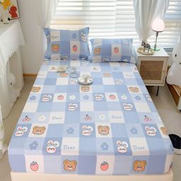 JC HOME Blue & White Cartoon Characters Cotton 230 TC King Bedsheet Set-image-80